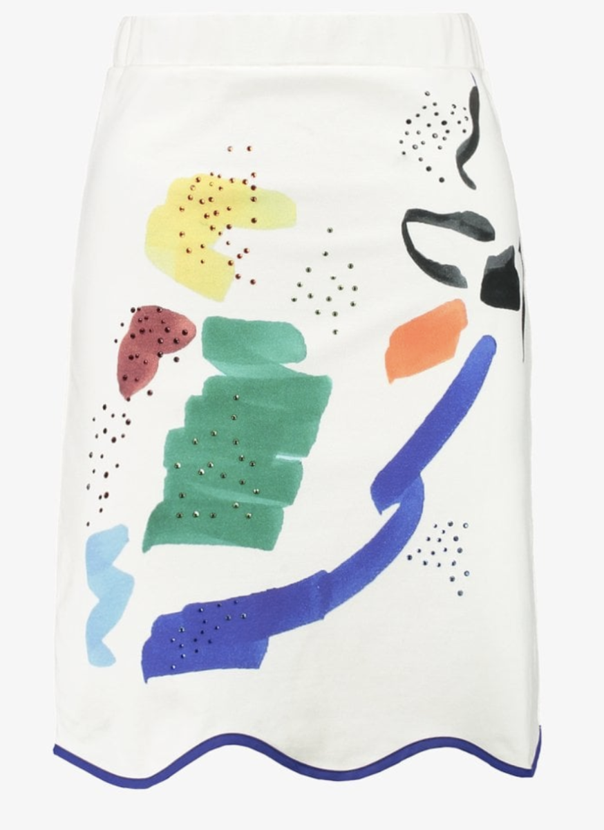 White skirt with abstract pattern